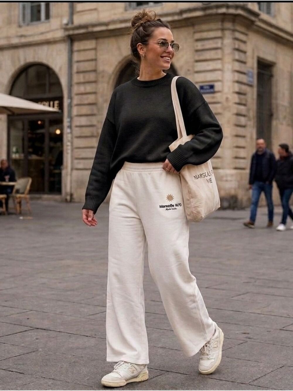 NEW ZARA White Marseille 1970 Matin Calme Wide Leg Sweatpants Size Large Rare